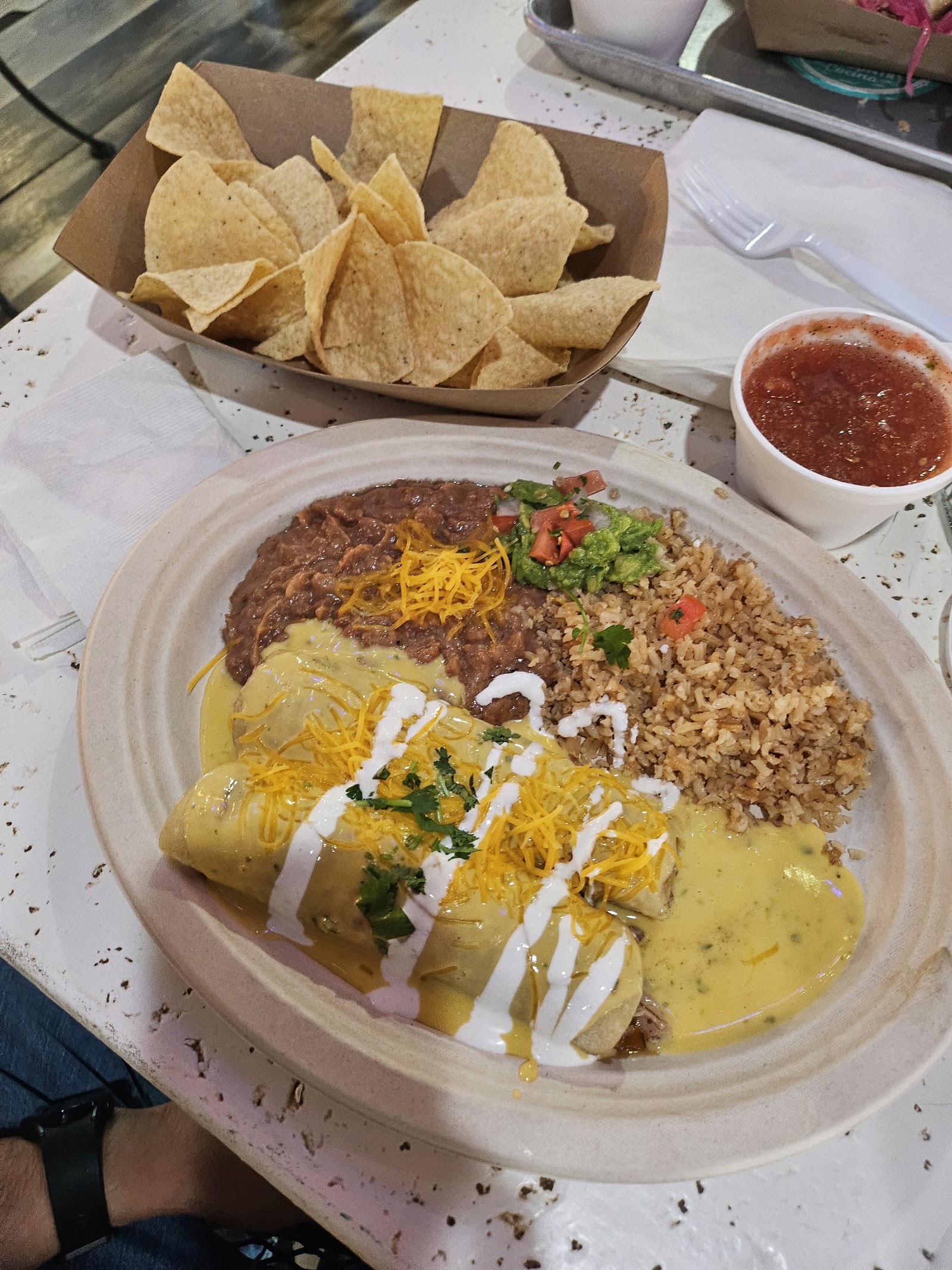 Whole Enchilada plate with chips and salsa